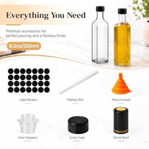 Clear 18-Pack Glass Hot Sauce Bottles 8.5oz Square Food Storage with Lids