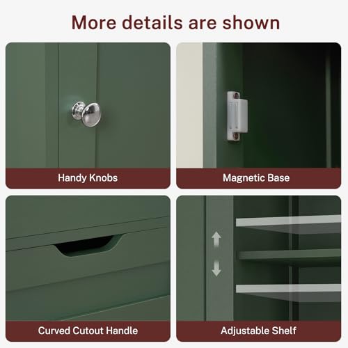 TEENFON Tall Bathroom Storage Cabinet with 2 Doors & 1 Drawer, Forest Green, Narrow Design