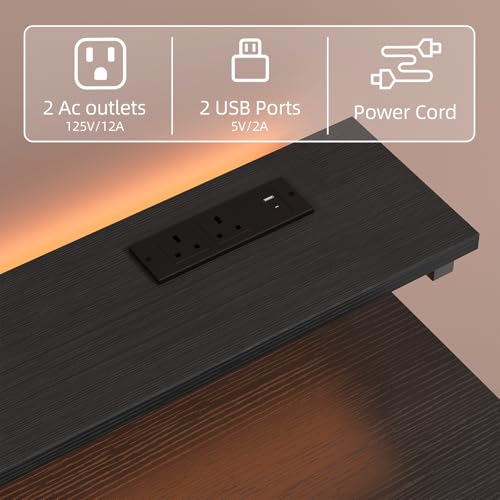 MUTUN 31 Inch Black Computer Desk with Drawers, Adjustable Monitor Stand & LED Light