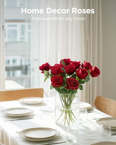 Artificial Roses Flowers 50 Pcs Faux Velvet Silk Stems - Red, Variation of THIS listing