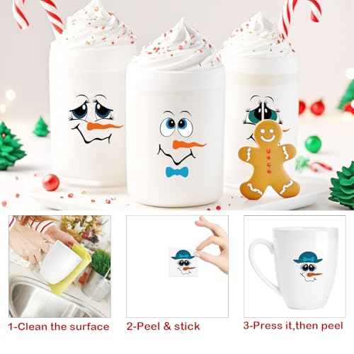 60 Pcs Christmas Face Stickers for Crafts Small 2 inch Vinyl Rub on Transfers UV Snowman Faces Pitcher Decals for Ornaments Glass Drinking Cups Wood Bowl Decorations Balls Party Supplies (snow60)