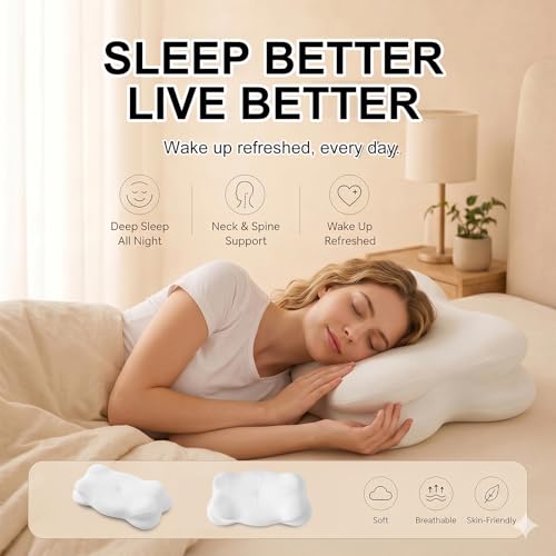 Large Cloud Sleep Pillow - White / Ergonomic Memory Foam Neck Support