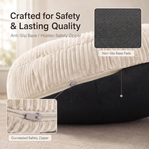 MaxiBean Medium Stripe White Giant Faux Fur Bean Bag Chair Lounger with Memory Foam