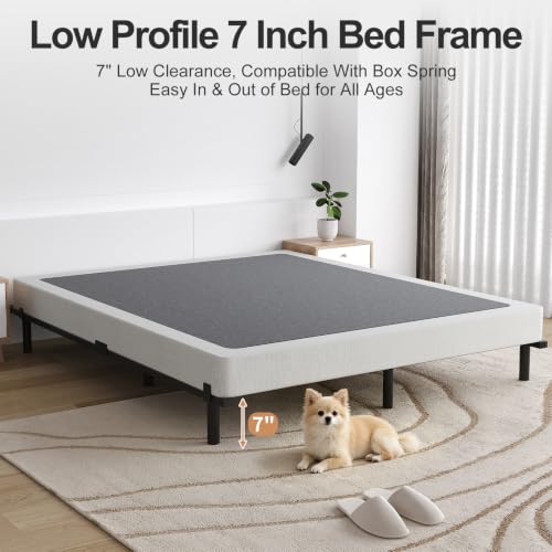 Queen Size Low Profile Metal Platform Bed Frame - Adjustable Length, Heavy Duty Support, Recessed Legs