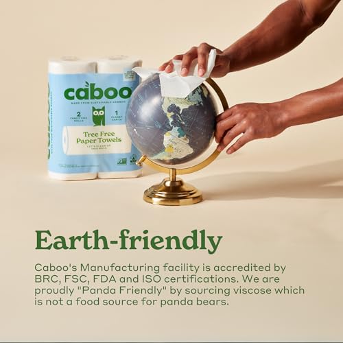 Caboo Tree-Free Bamboo Paper Towels - 8 Family Size Rolls, Eco-Friendly & Absorbent
