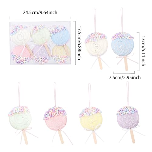 Christmas Lollipop Ornaments 6pcs Pastel Color Candy Tree Hanging Set