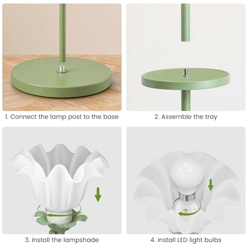 Snoslme Matcha Green Funky Flower Floor Lamp with Table, Adjustable Gooseneck, 3 Color Temperatures, LED Bright Standing Lamp for Living Room & Bedroom
