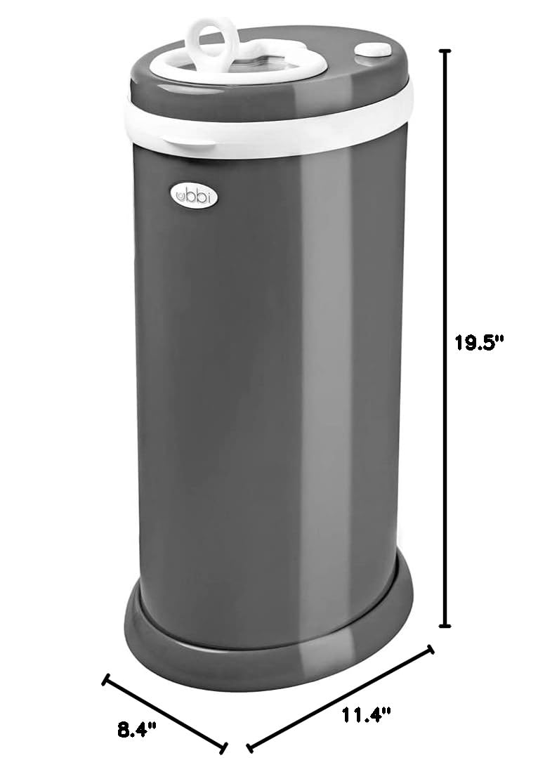 Ubbi Steel Diaper Pail - Odor Locking Design | No Special Bag Required | Award-Winning Slate Color