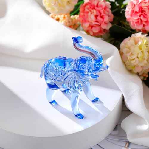 Crystal Blue Elephants Figurines Glass Decor Animal Figurines, Elephant Gifts for Women Collectible Figurines Paperweights Birthday for Mom Friends