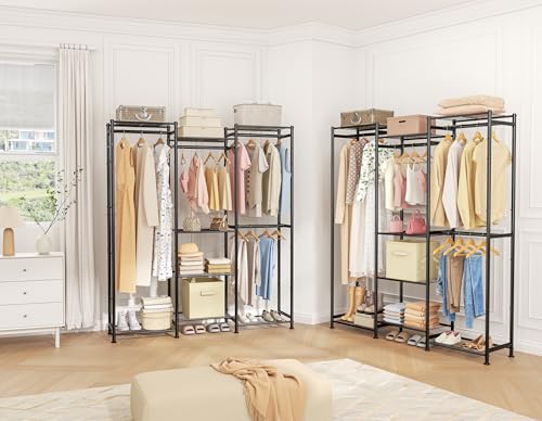 Large Black Wardrobe Closet with 4 Hanging Spaces & Shelves - HOMIDEC