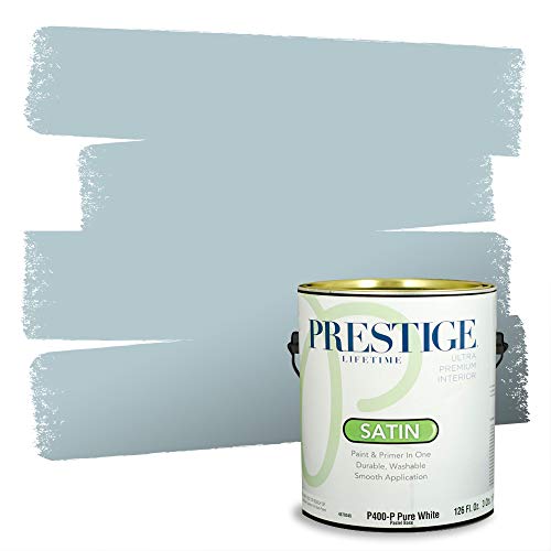 PRESTIGE Paints P400-P-1641BM Interior Paint and Primer In One Satin Comparable Match of Benjamin Moore, 1 gallon, Blue Porcelain