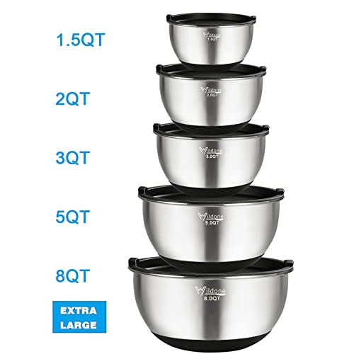 Wildone Mixing Bowls with Lids Set, Stainless Steel Set of 5