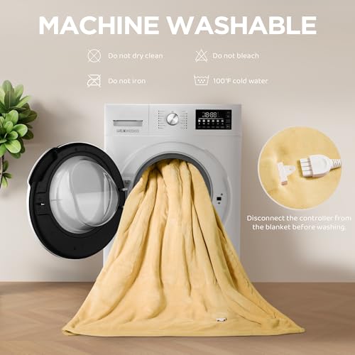 Templewet Twin Heated Blanket Yellow (Cheesy Yellow) – Soft Washable Electric Throw