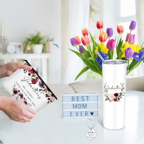 Sieral Godmother Proposal Gift Set Wine Red Flowers - Tumbler, Makeup Bag, Keychain