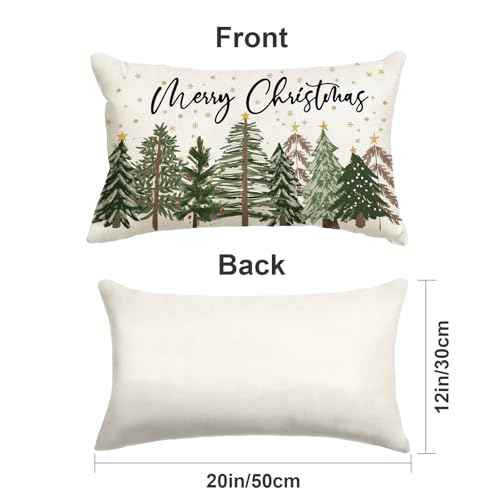 Baccessor Merry Christmas Pillow Cover 12x20 Inch, Xmas Trees Lumbar Pillow Case Christmas Winter Decoration for Cushion Sofa Couch Indoor Outdoor 1 Piece