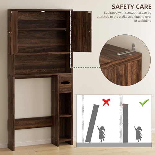 Over the Toilet Storage Cabinet with Adjustable Shelves - Walnut, 65.4" Barn Door