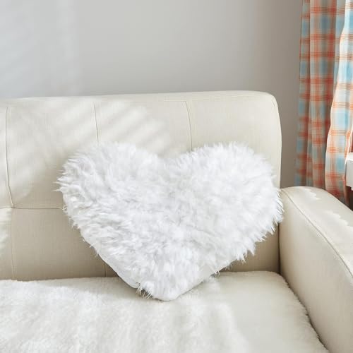 Fluffy Heart Pillow, Faux Fur Throw Pillow,Sherpa Plush Fluffy, Cute Soft Throw Cushion, Valentines Day,Thanks Giving Days ,Christmas Day Decorative for Home Bed Couch Heart Shape,19.7*15.7Inches