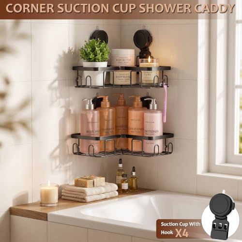 Moforoco Corner Shower Caddy with Suction Cups Stainless Steel Bathroom Organizer