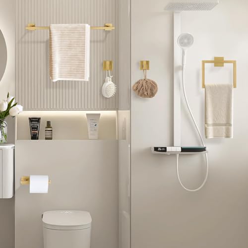 YACVCL 5-Piece Brushed Gold Towel Bar Set Wall Mount Bathroom Accessories