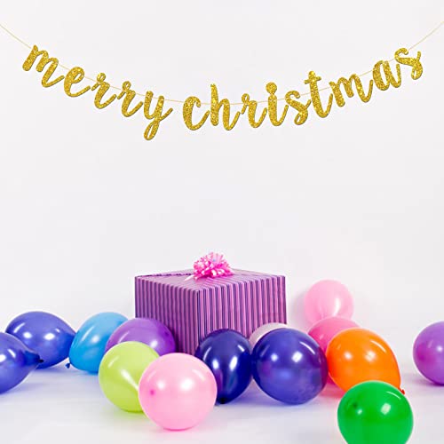 Gold Glitter Christmas Banner Winter Holiday Party Decor, Reusable Garland