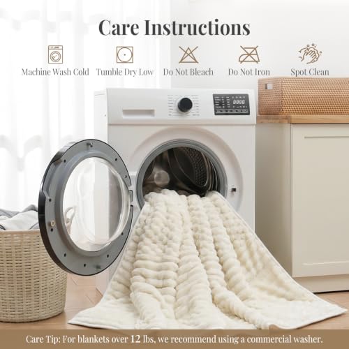 Queen Size 60x80 Weighted Blanket 15lbs Cream White Sherpa Fleece - Deep Sleep Comfort