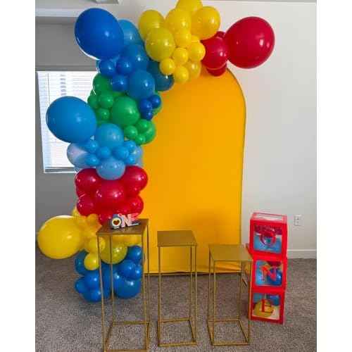 Rainbow Balloon Garland Arch Kit with 162pcs Yellow Blue Red Green Balloons and Long Balloons for Christmas Candyland Birthday Party Decorations