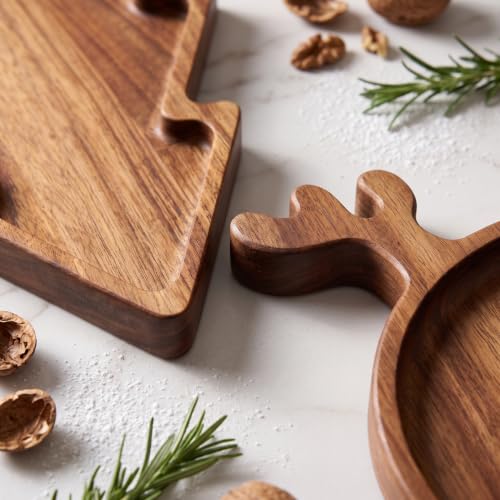 Nhohobiy Acacia Wood Christmas Tree Charcuterie Board & Reindeer Tray – Medium (Tree & Reindeer)