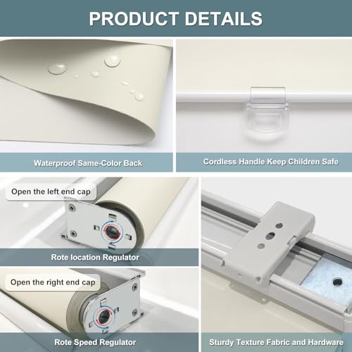 AOSKY Blackout Cordless Roller Shade for Indoor Windows 70x72 Ivory