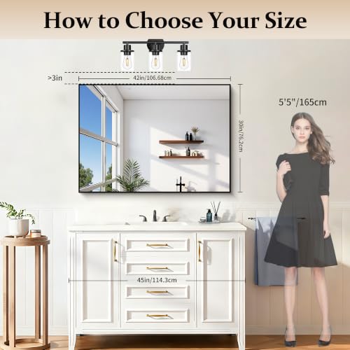 COFENY 30x42 Black Rectangle Bathroom Mirror Over Sink - Modern Vanity Decor