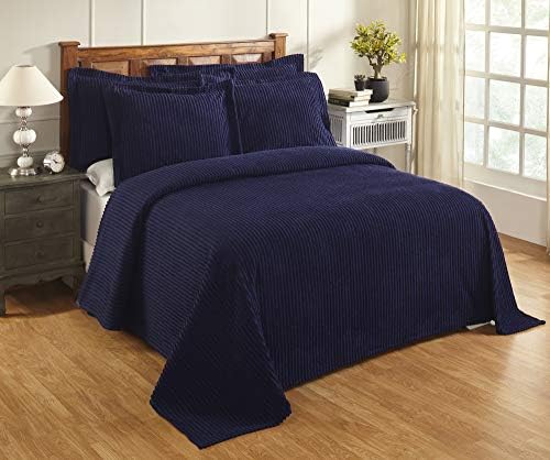 Better Trends Navy King Bedspread, 100% Cotton Tufted - Classic Stripe Coverlet, Soft & Cozy Bedding for All Seasons, Machine Washable - Jullian Collection