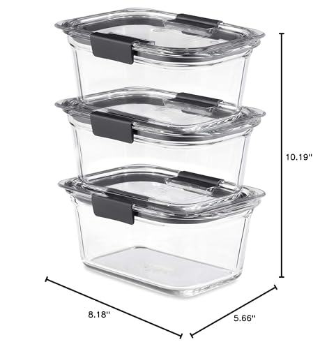 Rubbermaid Brilliance Glass Storage Containers Set of 3, 4.7-Cup, Leak-Proof Lids