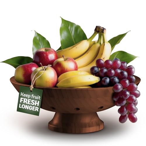 Brown Wooden Fruit Bowl with Pedestal – Large Bamboo Vented Fruit Basket
