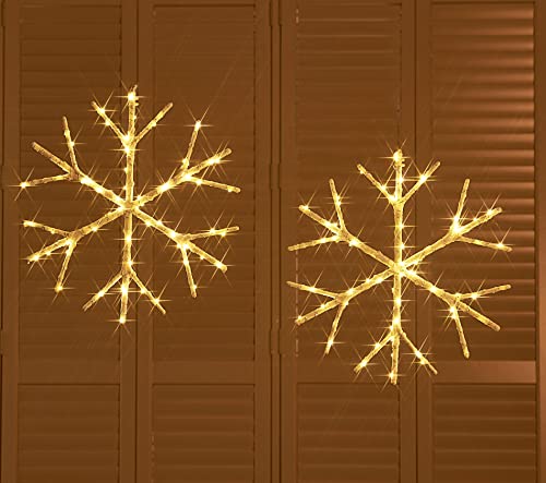 Hairui 2 Pack White Snowflake LED Lights Battery Operated with Timer 70 LEDs 14in Window Christmas Decor