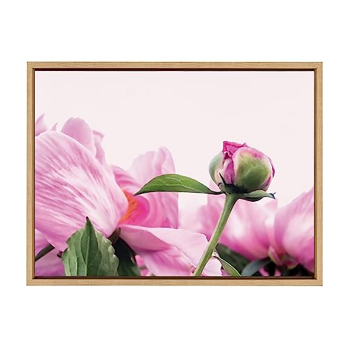Kate and Laurel Sylvie Pink Peony Bud Framed Canvas Wall Art by Stephanie Klatt, 18x24 Natural, Soft Flower Photography Art for Wall