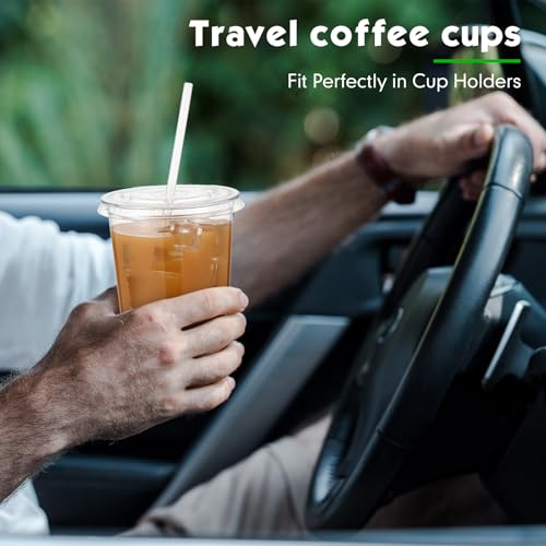 Ziliny 200 Sets 16 oz Clear Plastic Cups with Lids & Straws for Cold Drinks
