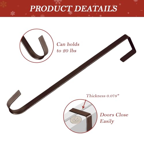 12" Metal Wreath Door Hanger, Non-Scratch Wreath Hangers for Front Door, Heavy Duty Over-the-Door Hooks for Hanging Welcome Sign, Easter, Halloween, Fall, Christmas Decoration, Holds up to 20 lbs