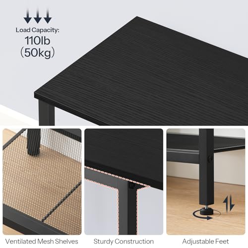 Black HOOBRO TV Stand with Charging Station for 55 Inch TVs, LED Entertainment Center