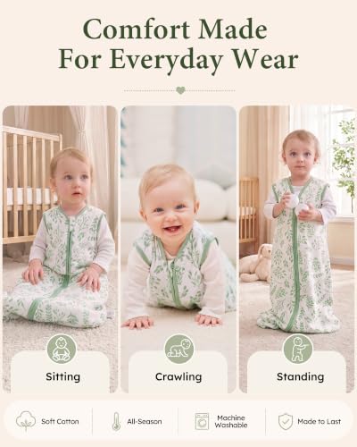 Yoofoss Baby Sleep Sack 24-36 Months - Organic Cotton, 0.5 TOG, Banana & Green, XX-Large