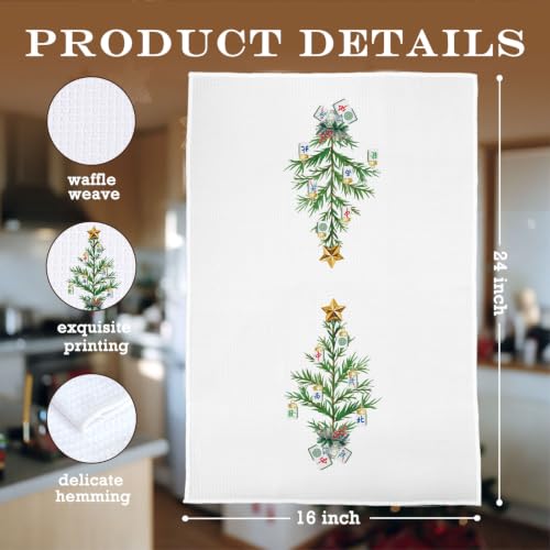 BlissfulAbon Christmas Mahjong-05 Waffle Dish Towels, 16x24 In, Kitchen Hand Towel Decor