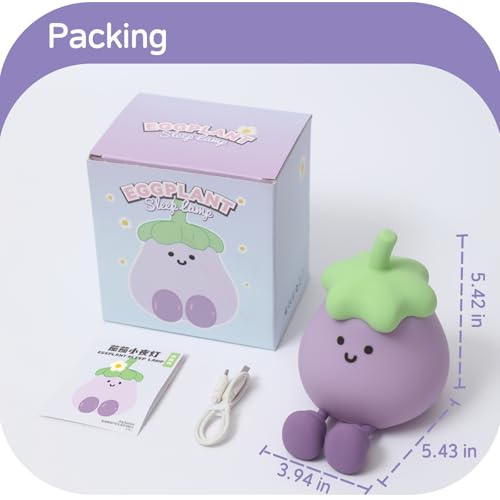 Eggplant Night Light for Kids, Cute Eggplant Sleep Lamp Squishy Silicone Kids Nightlight USB Rechargeable Portable Bedroom Night Lamp, Eggplant Gift Birthday Gift for Baby Girl Boy