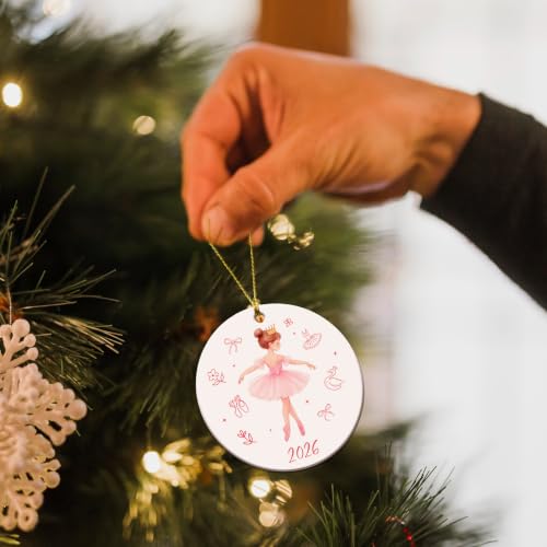 Ballet Dancer Ornament 3in - Pink Dress, Gold Crown, 2025 Edition Christmas Tree Decoration
