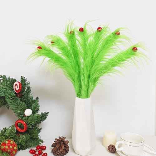 12 Pcs Christmas Tree Topper, 17 Inch Grinchmas Christmas Decorations Red Green Elf Tree Ornaments for Christmas Picks Furry Cute Funny Xmas Decor