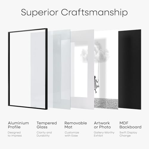 Homeforia 20x24 Picture Frame Black, High End Metal 20x24 Frame Matted to 16x20 Print, 20 x 24 Black Poster Frames with Mat 16 by 20 inch Photo, 24x20 Hanging Frame, Tempered Glass, Wall Kit, Set of 1
