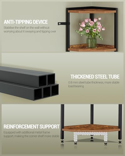 Rustic Brown 7-Tier Corner Shelf Stand - Space-Saving Bookshelf & Display