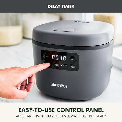 8-Cup Family-Size Rice Cooker - Graphite, PFAS-Free Ceramic Nonstick, Presets