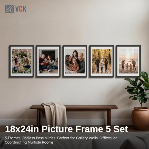 VCK 18x24 Poster Frame Set - Black Wood 5 Pack with 16x20 Mat - Gallery Wall