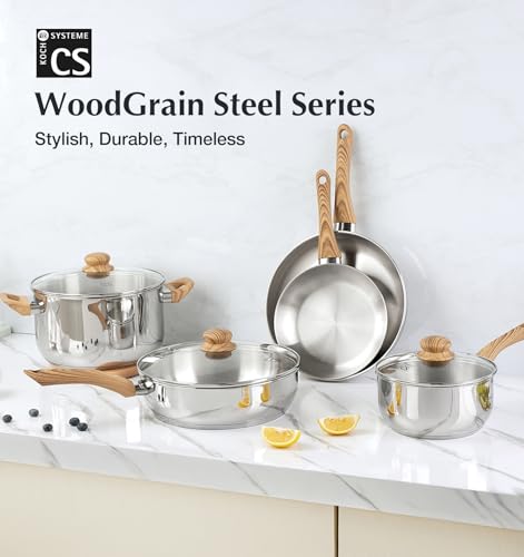 8, 10 & 12 Inch Stainless Steel Frying Pan Set with Heat-Resistant Handles - Dishwasher Safe