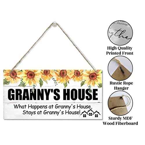 Vintage Granny's House Sign, 'What Happens...', Hanging Wood Wall Art, Gift for Grandma, 12x6 in