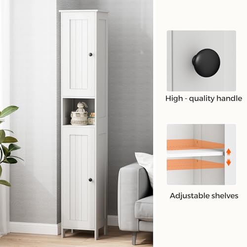 Tall Bathroom Storage Cabinet - White Slim 11.8W with 2 Doors - Homleke