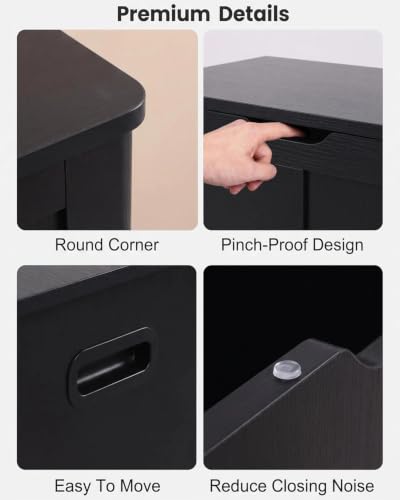 Black Timberer 31.5-Inch Wooden Storage Chest with Safety Hinges, Rustic Bench